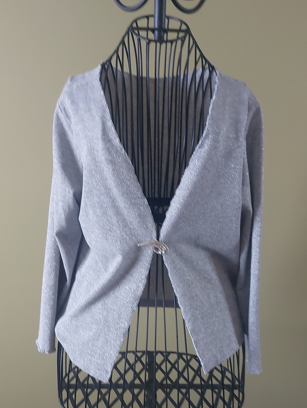 Talbots Silver Metallic V-Neck Cardigan with Decorative Brouch